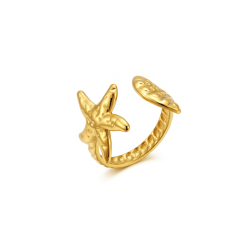 Anillo Acero Liso Anillo Liso Abierto - Estrella del Mar y Concha - 16 mm - Color Oro y Acero
