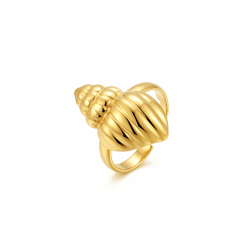 Anillo Acero Liso Anillo Liso Abierto - Caracola de Mar - 21 mm - Color Oro y Acero