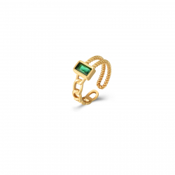 Anillo Acero Circonita Anillo Acero Abierto - Circonita Verde 6*3mm - Bañado Oro