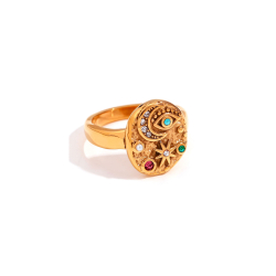 Anillo Acero Liso Anillo Acero Circonita Multi- Cielo Místico 13 mm - Color Oro