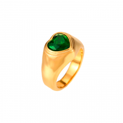 Bagues Acier Zircone Bague Acier - Coeur - Zircone Verte - 12 mm - Couleur Or