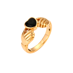 Ringe Glattes Edelstahl Stahlring - Claddagh - 9mm - Schwarzer Zirkonia - Goldfarbe und Stahl