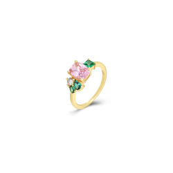 Anillo Plata Circonita Anillo Circonita Multi - Oval - 8 mm - Bañado Oro