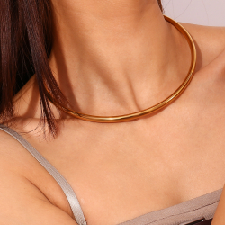 Collar Acero Liso Choker Rígido -  23cm (Int 13cm)  - Color Oro y Color Acero