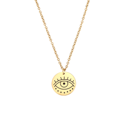 Halsketten Glattes Edelstahl Stahlhalskette - Türkisches Auge - 40+5 cm – Farbe Gold und Silber