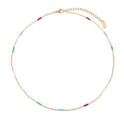 Halsketten Glattes Edelstahl Stahl-Halskette - Bar - Emaille Multi - 40+5 cm – goldfarben