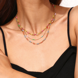 Steel Necklaces Steel Necklace - Enamel Multi Link - 40+5 cm - Gold Color