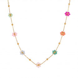 Steel Zircon Necklaces Steel Flower Necklace - Multi Zirconia - 36+5cm - Gold colour