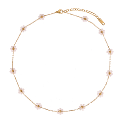 Steel Zircon Necklaces Steel Flower Necklace - Multi Pearl - 36+5cm - Gold colour