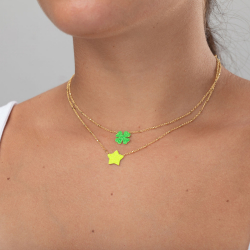 Silver Necklaces Glitter Necklace - Green Clover Leaf - 30+10 cm - Gold Plated