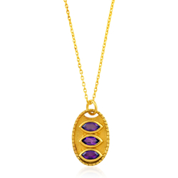 Silver Stone Necklaces Mineral Necklce - Oval Trilogy 18,50*12,50mm - 1 Micron Gold Plated