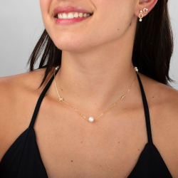 Collar Plata Circonita Collar Plata Circonita - Perla - 8 mm - 45+5 cm- Plata Rodiada