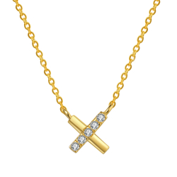 Halsketten Silber Zirkonia Halskette Kreuz - 40+5 mm - Vergoldet und rhodiniertes Silber