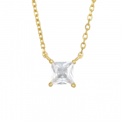 Silver Zirocn Necklaces Zirconia Necklace - Square 5 mm - 36 + 4 cm - Gold Plated