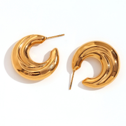 Steel Earrings Earring Steel Semi Aro Hollows - Curved - 28mm - Color Gold and Color Steel