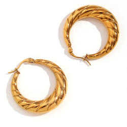 Steel Earrings Earring Steel Semi Aro Hollows - Twisted - 33 mm - Color Gold and Color Steel