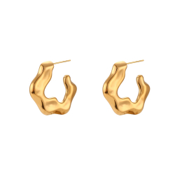 Steel Earrings Steel Semi Hoop - Irregular Earrings - 31mm -  Gold Color