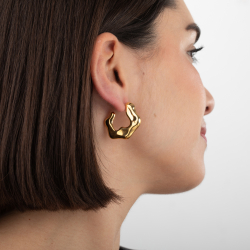 Steel Earrings Steel Semi Hoop - Irregular Earrings - 31mm -  Gold Color