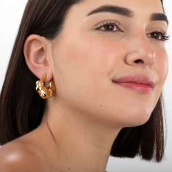 Steel Earrings Hollow Steel Earrings - Croissant 30 mm - Gold Color and Steel