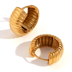  Steel Earrings - Hollow Hoop Stripes - 20 mm - Gold Color and steel Color