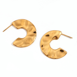 Steel Earrings Steel Earring - Flat Hammered Hoop - 30 mm - Gold Color and steel Color