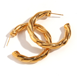 Steel Earrings Hollow Steel Earrings - Twisted Hoop 42 mm - Gold Color and Steel