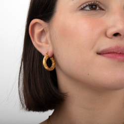 Steel Earrings Hammered hoop earrings - 24 mm - Gold Color and Silver Color