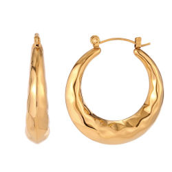 Steel Earrings Hollow Steel Earrings - Hammered Hoop 32 mm - Gold Color