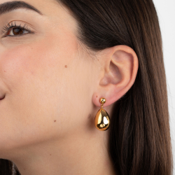 Steel Stone Earrings Drop Steel Earring - 30 mm - Gold Color and Silver Color