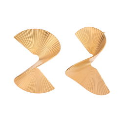 Pendiente Acero Liso Pendientes de Acero con Rayas - Espiral 41mm - Color Oro y Acero