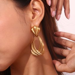 Steel Earrings Long Steel Earrings - 65mm - Gold and Steel Color