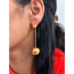 Steel Earrings Steel Earring - Hanging Ball - 73 mm - Gold Color and Steel Color