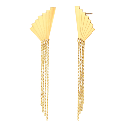 Pendiente Acero Liso Pendientes Acero - Abanico con Cadenas - 90mm - Color Oro y Color Plata