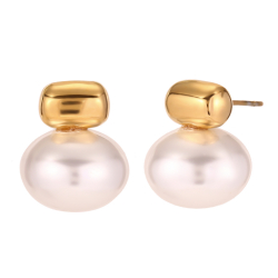 Steel Stone Earrings Pearl Steel Earring - 20 mm - Gold Color and Silver Color