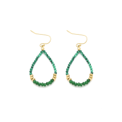 Pendiente Acero Mineral Pendientes Mineral -  Lágrima - Ónix Verde - 40 mm - Color oro
