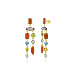 Bronze Stone Earrings Earrings Brass Minerals 70mm Carnelian, Amethyst, Olivine, Citrine, Amazonite, Iolite Gold Plated