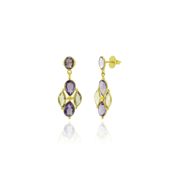 Bronze Stone Earrings Bronze Mineral Earrings - 41mm - Citrine, Amethyst - Gold Plated