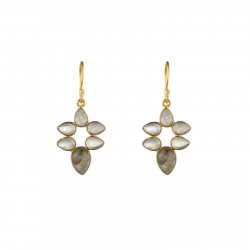 Bronze Stone Earrings Bronze Mineral Earrings - 38mm - Flower - Gold Plated