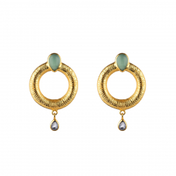 Bronze Stone Earrings Earrings Bronze Circle Minerals - 53mm - Chalcedony, Iolite - Gold Plated