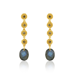 Bronze Stone Earrings Long Bronze Earrings - Mineral 38mm - Gold Plated