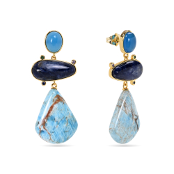 Pendiente Bronce Mineral Pendientes Mineral Apatita azul - 53 mm - Bañado Oro