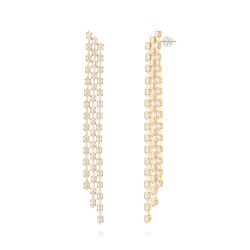 Pendiente Bronce Circonita Pendientes - Circonita Marquesa - Triple Colgante Largo - 11 cm - Bañado Oro y Plata Rodiada