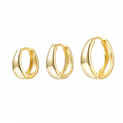  Oval Hoop Earrings - 16 mm, 15 mm , 13 mm - Gold Plated Silver and Rhodium Silver