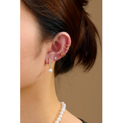 Silver Stone Earrings Cultured Pearl Mineral Bar Earrings - White Zirconia - 22mm - Zirconia - Gold plated and Rhodium Silver