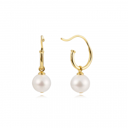 Silver Stone Earrings Cultured Pearl Mineral Earrings - 21mm - Zirconia - Gold plated and Rhodium Silver