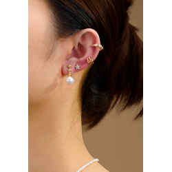 Silver Stone Earrings Cultured Pearl Earrings - 20mm - Zirconia - Gold plated and Rhodium Silver
