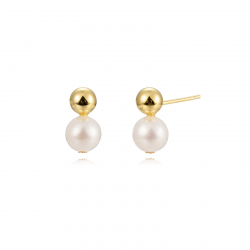 Silver Stone Earrings Cultured Pearl Earrings - 12mm - Zirconia - Gold plated and Rhodium Silver