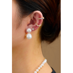 Silver Stone Earrings Cultured Baroque Pearl Earrings - 25mm - Gold plated and Rhodium Silver
