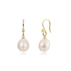 Silver Stone Earrings Cultured Baroque Pearl Earrings - 30mm - Gold plated and Rhodium Silver