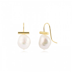 Silver Stone Earrings Cultured Baroque Pearl Earrings - 25mm - Gold plated and Rhodium Silver